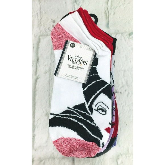 Disney Villains Women's Socks 6 Pairs Shoe Size 4-10 NIP - Picture 1 of 4